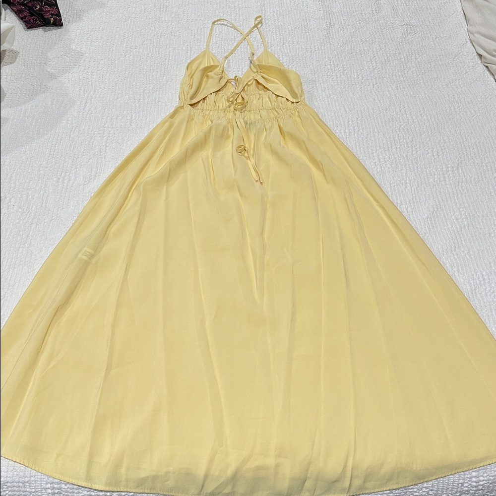 ZARA Butter Yellow Flowy Midi Dress XS Maxi A-line Sundress Strappy Open Back - Picture 11 of 15